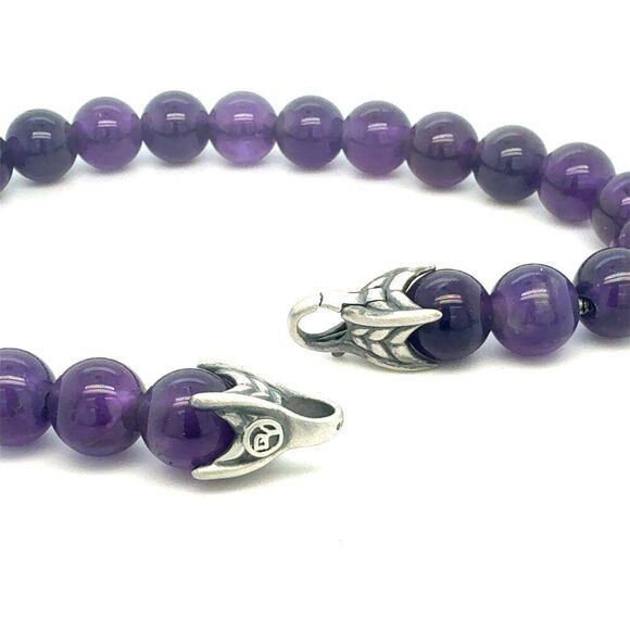 David Yurman Amethyst Spiritual Beads Bracelet 8.5" 8 mm Sterling Silver Estate - Picture 4 of 6
